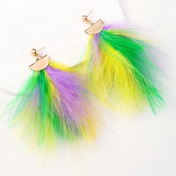 Louie Love Jewelry - Mardi Gras Feather Earrings